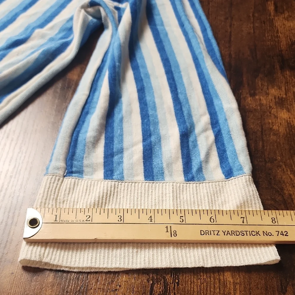 ZARA | Linen Knit Striped V-Neck Tunic Dress Swim Cover Up Blue Cream Beach | M